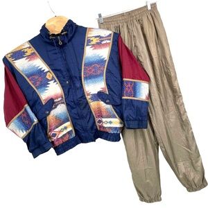 Vintage 90s‎ New York classics nylon track suit aztec jacket and baggy joggers